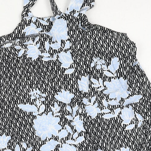 Miss Selfridge Womens Black Geometric Viscose A-Line Size 4 Square Neck Pullover - Floral Print