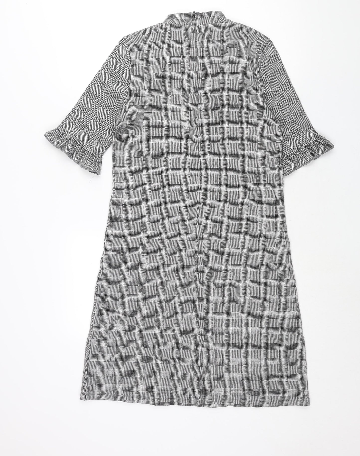 Marks and Womens Black Check Polyester Shift Size 10 Mock Neck Zip - Frill