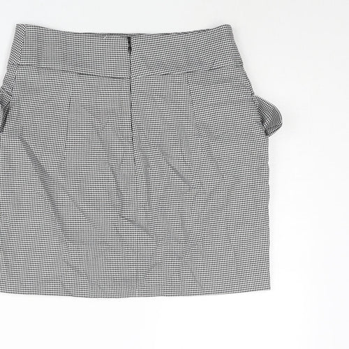 H&M Womens Black Check Polyester Mini Skirt Size 12 Zip - Houndstooth Frill