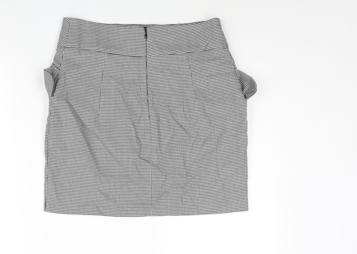 H&M Womens Black Check Polyester Mini Skirt Size 12 Zip - Houndstooth Frill