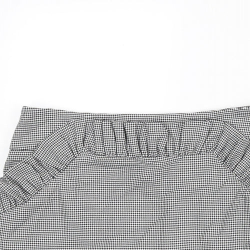 H&M Womens Black Check Polyester Mini Skirt Size 12 Zip - Houndstooth Frill