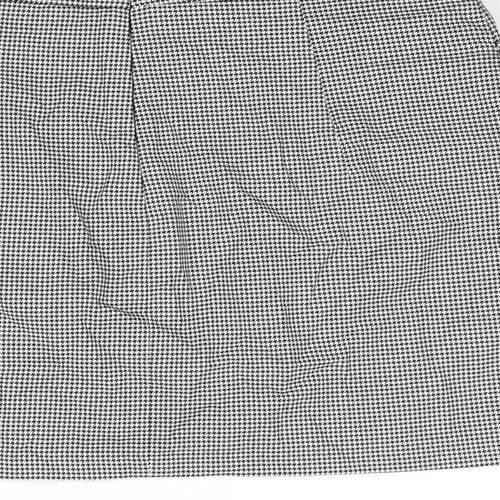 H&M Womens Black Check Polyester Mini Skirt Size 12 Zip - Houndstooth Frill