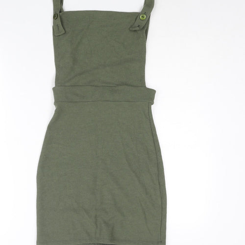 I SAW IT FIRST Womens Green Polyester Pinafore/Dungaree Dress Size 10 Square Neck Button - Backless