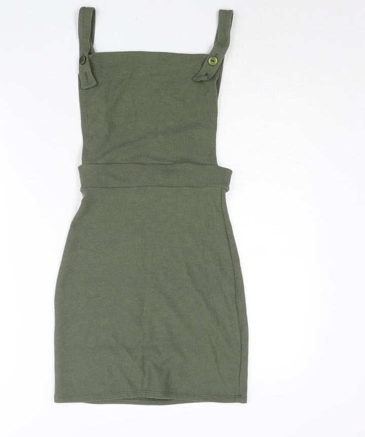 I SAW IT FIRST Womens Green Polyester Pinafore/Dungaree Dress Size 10 Square Neck Button - Backless