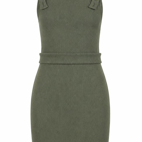 I SAW IT FIRST Womens Green Polyester Pinafore/Dungaree Dress Size 10 Square Neck Button - Backless