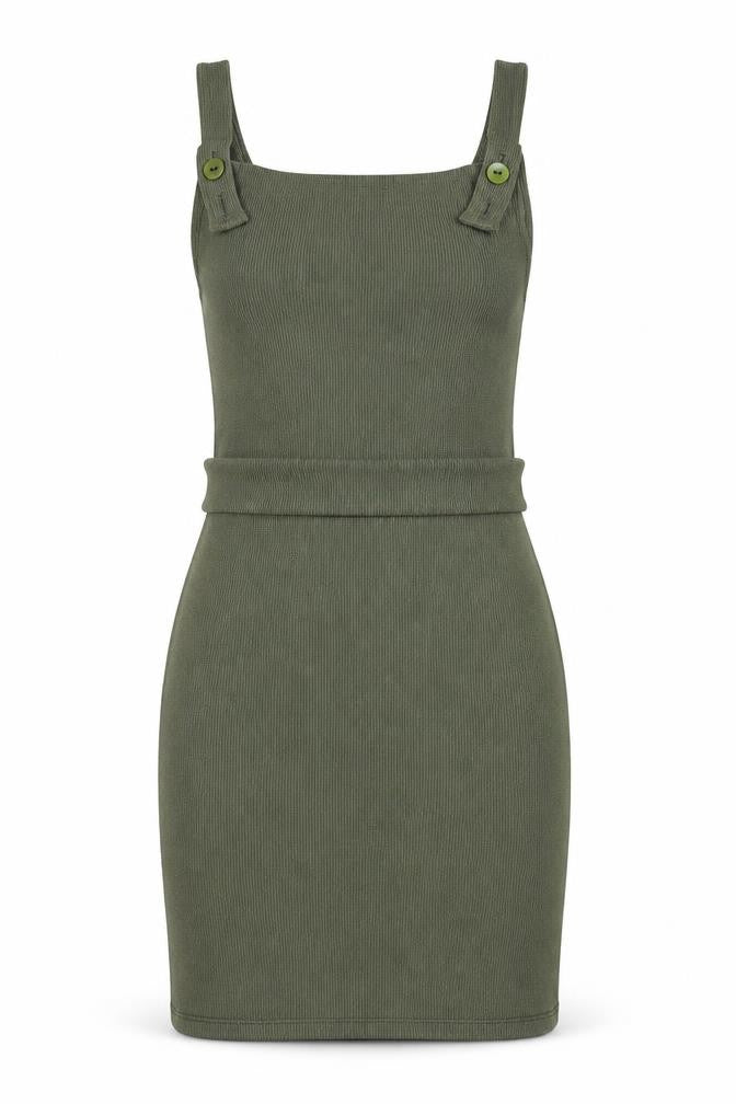 I SAW IT FIRST Womens Green Polyester Pinafore/Dungaree Dress Size 10 Square Neck Button - Backless