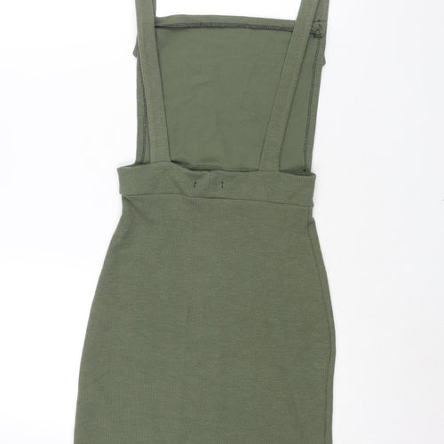 I SAW IT FIRST Womens Green Polyester Pinafore/Dungaree Dress Size 10 Square Neck Button - Backless