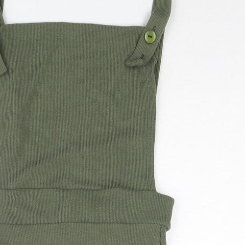 I SAW IT FIRST Womens Green Polyester Pinafore/Dungaree Dress Size 10 Square Neck Button - Backless
