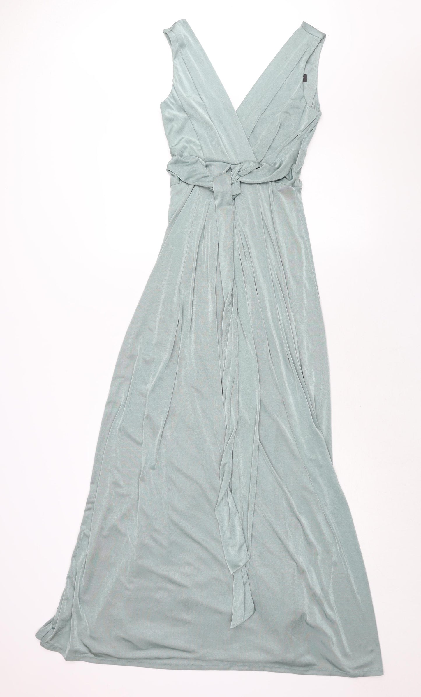 Phase Eight Womens Green Polyester Maxi Size 8 V-Neck Pullover - Tie Detail
