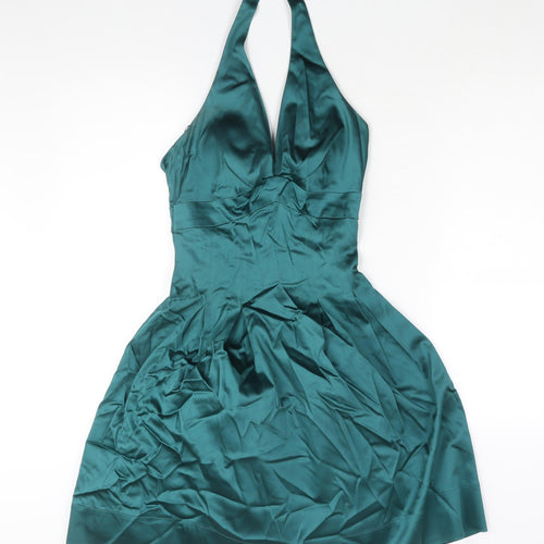 Warehouse Womens Green Acetate Fit & Flare Size 8 Halter Zip - Tulle Underskirt