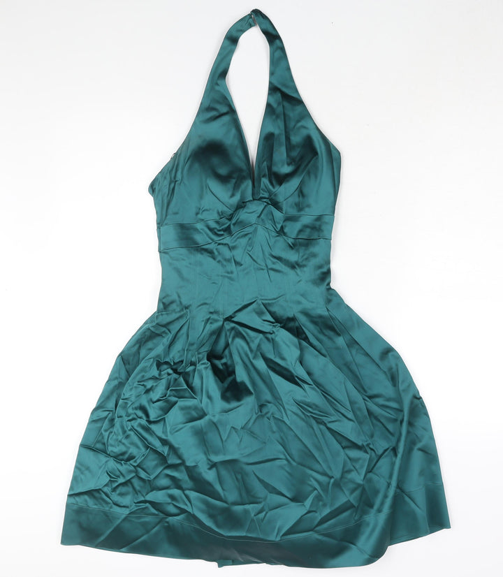 Warehouse Womens Green Acetate Fit & Flare Size 8 Halter Zip - Tulle Underskirt
