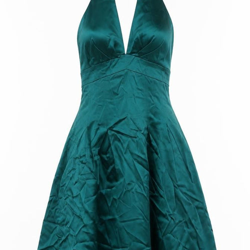Warehouse Womens Green Acetate Fit & Flare Size 8 Halter Zip - Tulle Underskirt