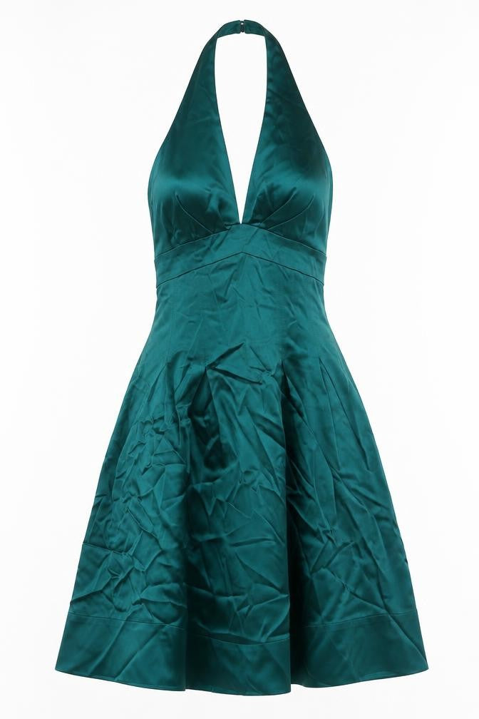 Warehouse Womens Green Acetate Fit & Flare Size 8 Halter Zip - Tulle Underskirt