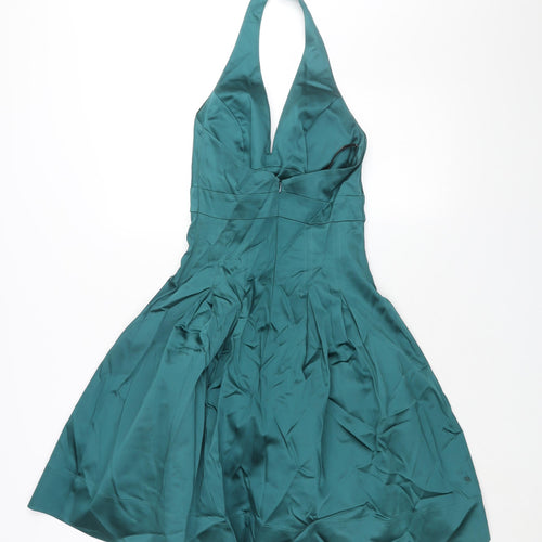 Warehouse Womens Green Acetate Fit & Flare Size 8 Halter Zip - Tulle Underskirt
