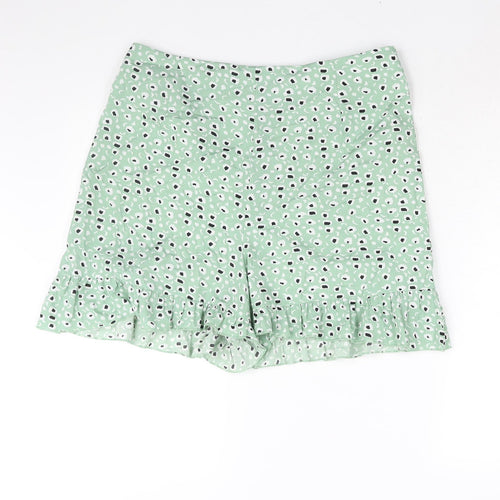 Boohoo Womens Green Geometric Polyester Basic Shorts Size 16 L5 in Regular Zip - Frill