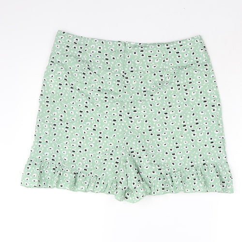 Boohoo Womens Green Geometric Polyester Basic Shorts Size 16 L5 in Regular Zip - Frill