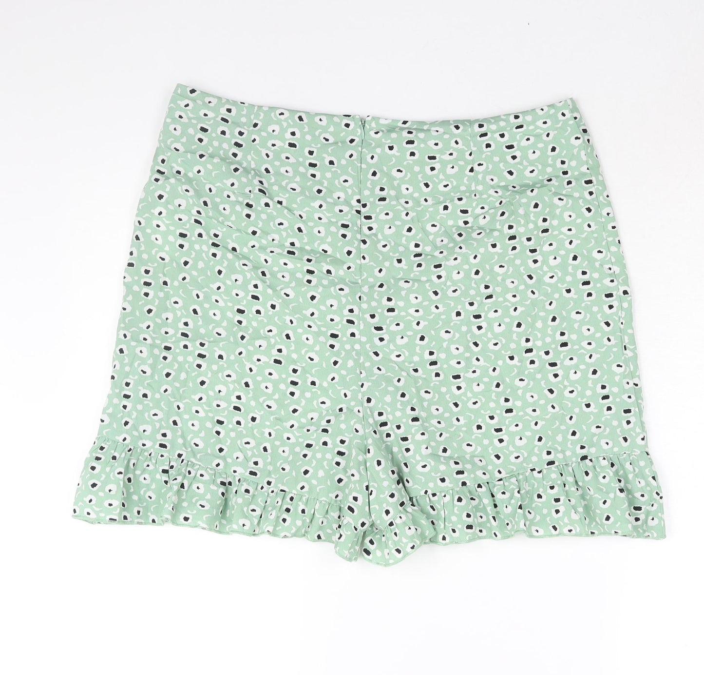 Boohoo Womens Green Geometric Polyester Basic Shorts Size 16 L5 in Regular Zip - Frill