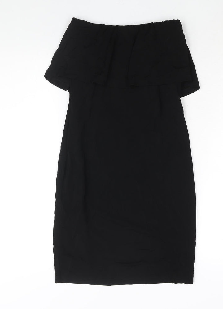 Warehouse Womens Black Viscose Bodycon Size 8 Square Neck Pullover