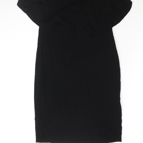Warehouse Womens Black Viscose Bodycon Size 8 Square Neck Pullover