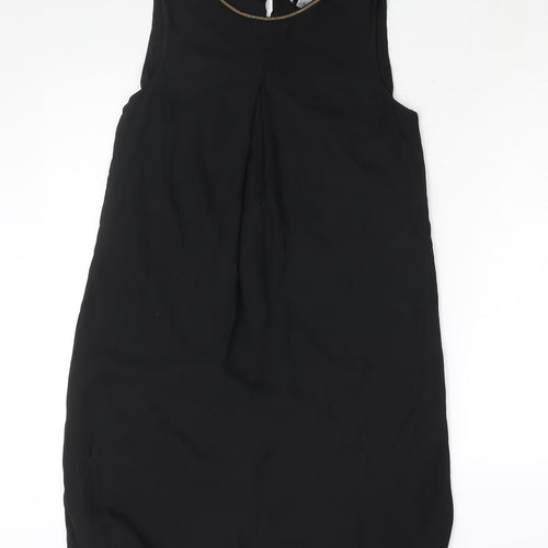 H&M Womens Black Polyester Shift Size 10 Round Neck Hook & Eye - Beaded Neckline