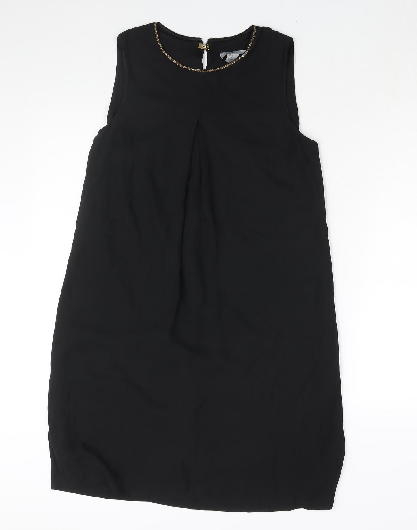 H&M Womens Black Polyester Shift Size 10 Round Neck Hook & Eye - Beaded Neckline