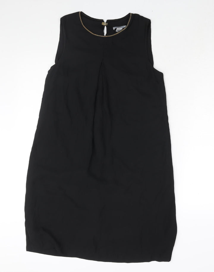 H&M Womens Black Polyester Shift Size 10 Round Neck Hook & Eye - Beaded Neckline