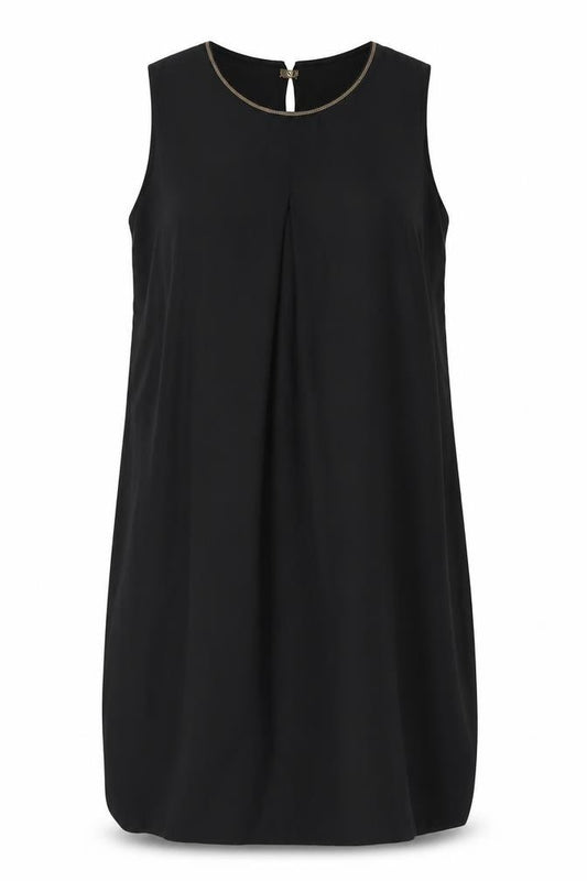Front view of H&M women’s black polyester shift, size UK 10, round neck hook & eye - beaded neckline