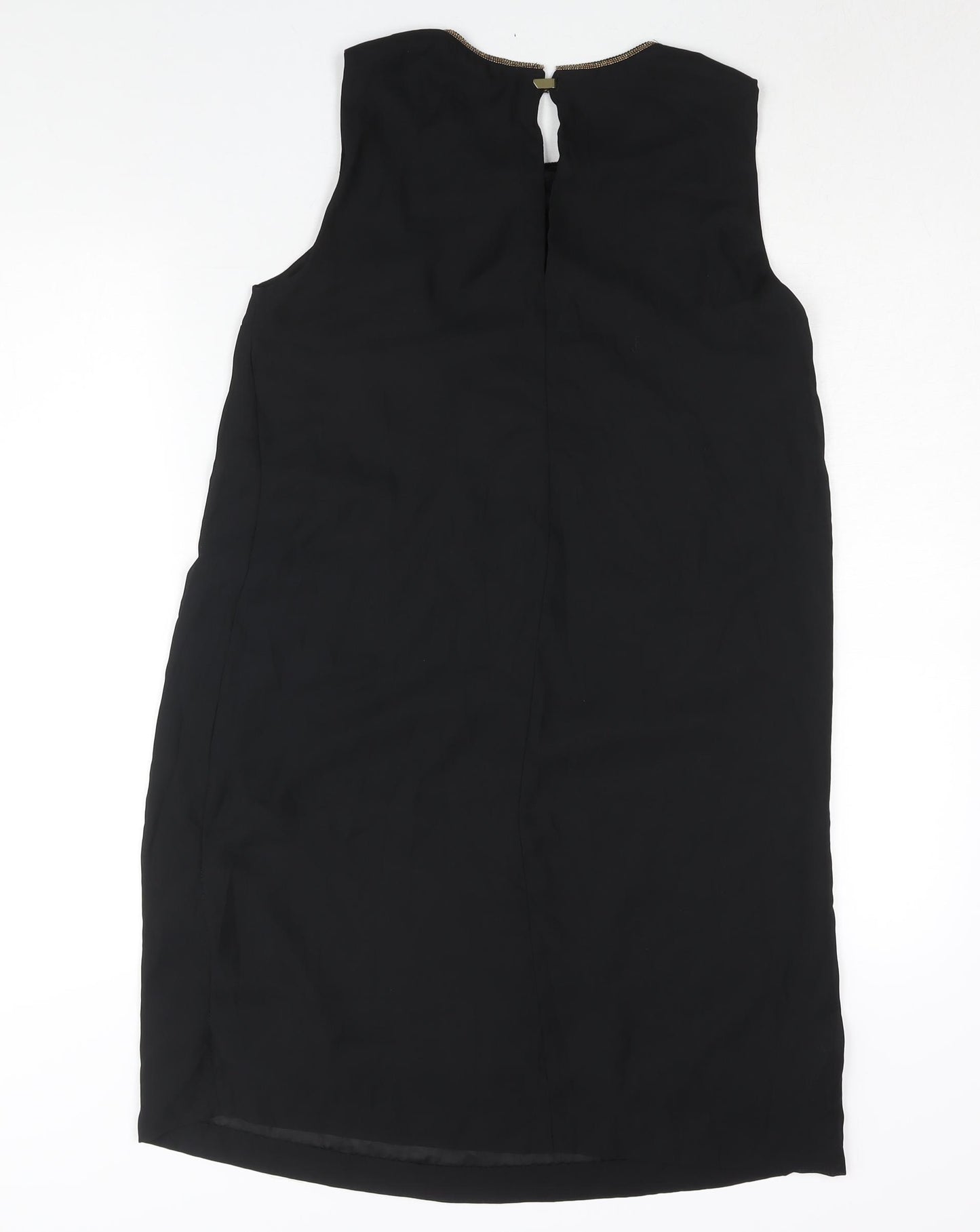 H&M Womens Black Polyester Shift Size 10 Round Neck Hook & Eye - Beaded Neckline