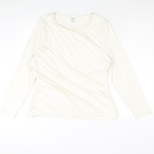 Marks and Spencer Womens Ivory Polyester Basic Blouse Size 20 Round Neck - Rouched