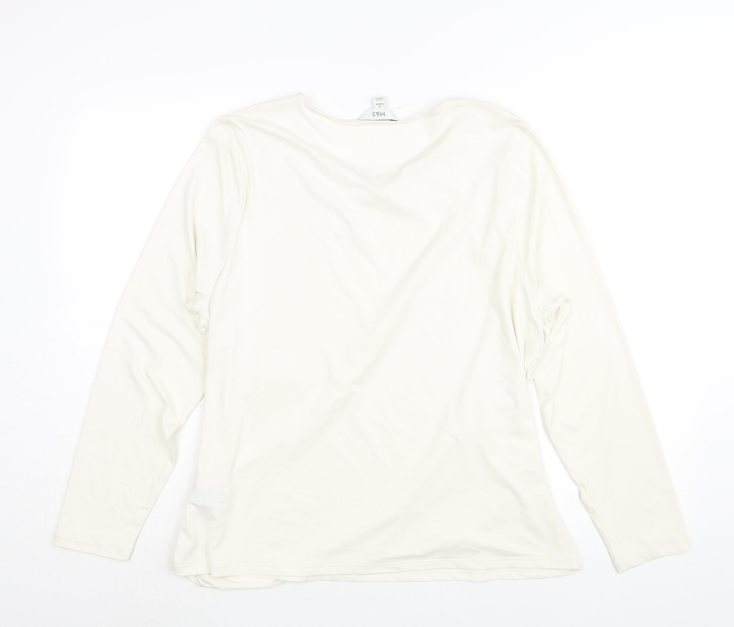 Marks and Spencer Womens Ivory Polyester Basic Blouse Size 20 Round Neck - Rouched