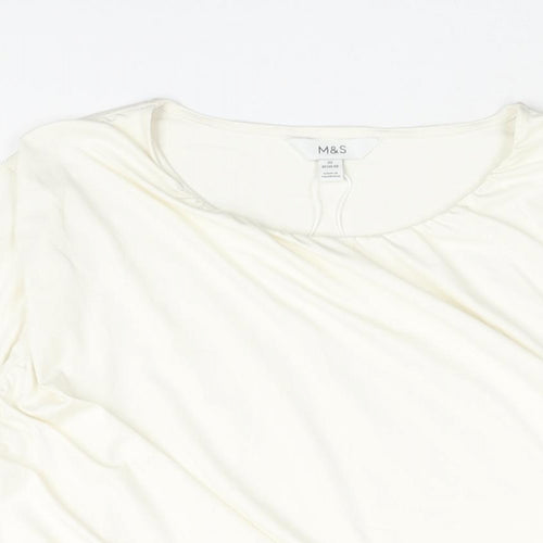 Marks and Spencer Womens Ivory Polyester Basic Blouse Size 20 Round Neck - Rouched