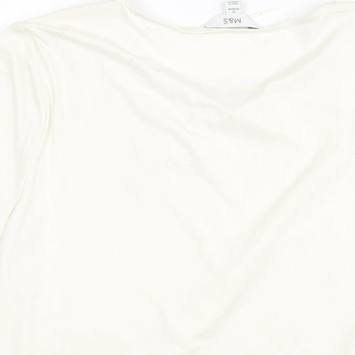 Marks and Spencer Womens Ivory Polyester Basic Blouse Size 20 Round Neck - Rouched