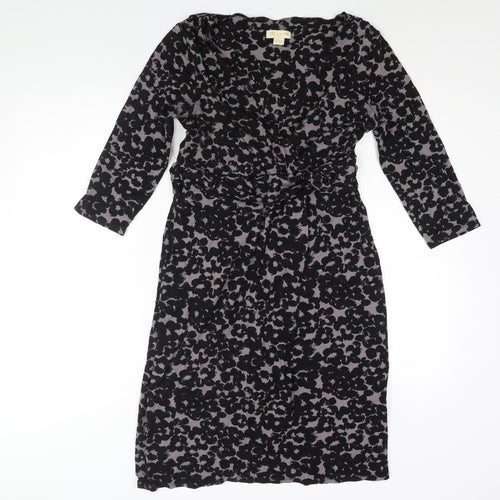 Monsoon Womens Black Geometric Viscose Shift Size 12 V-Neck Pullover - Belted