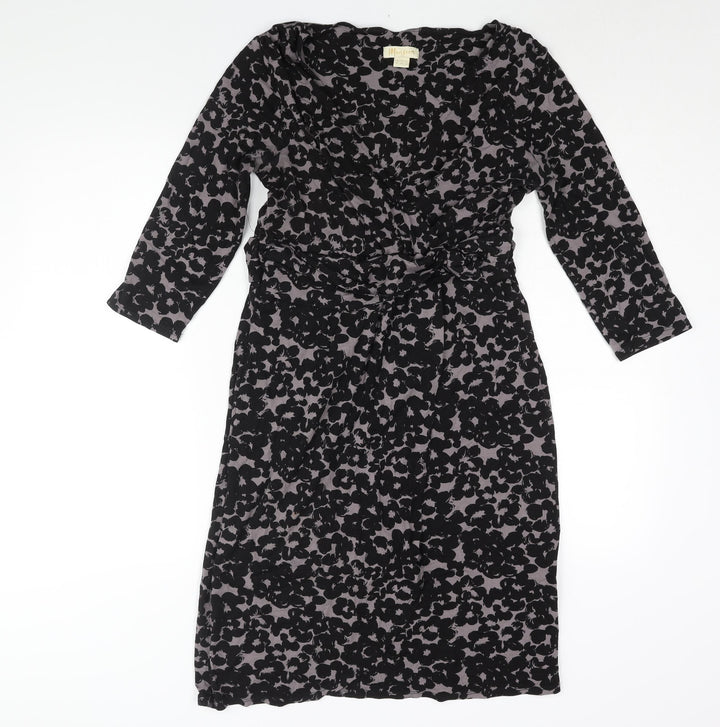Monsoon Womens Black Geometric Viscose Shift Size 12 V-Neck Pullover - Belted