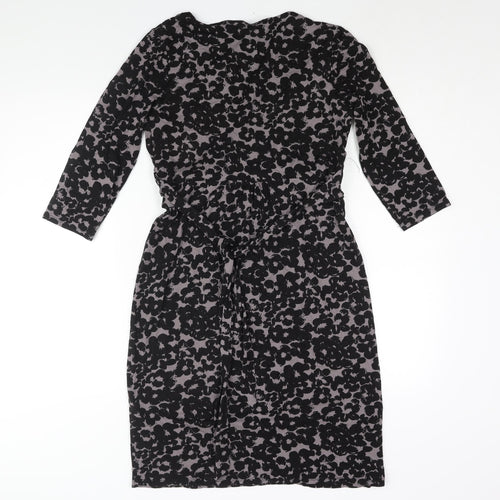 Monsoon Womens Black Geometric Viscose Shift Size 12 V-Neck Pullover - Belted