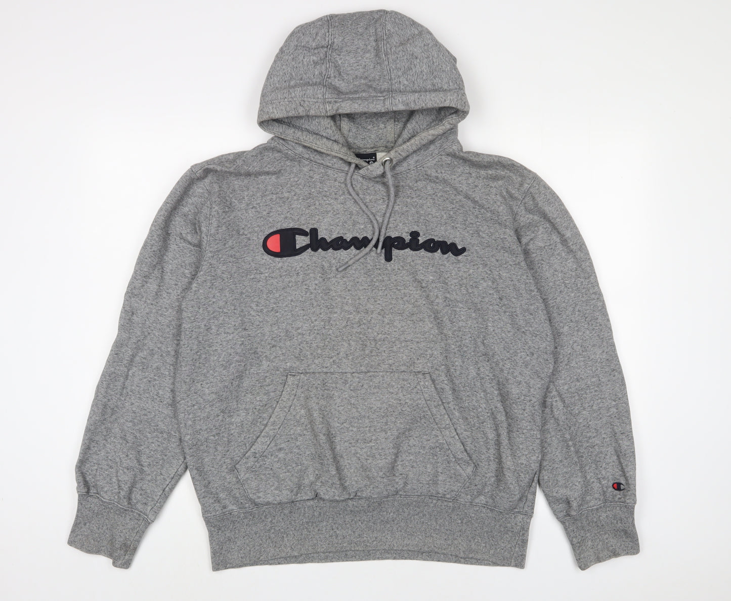 Champion Mens Grey Cotton Pullover Hoodie Size L - Logo, Embroidered
