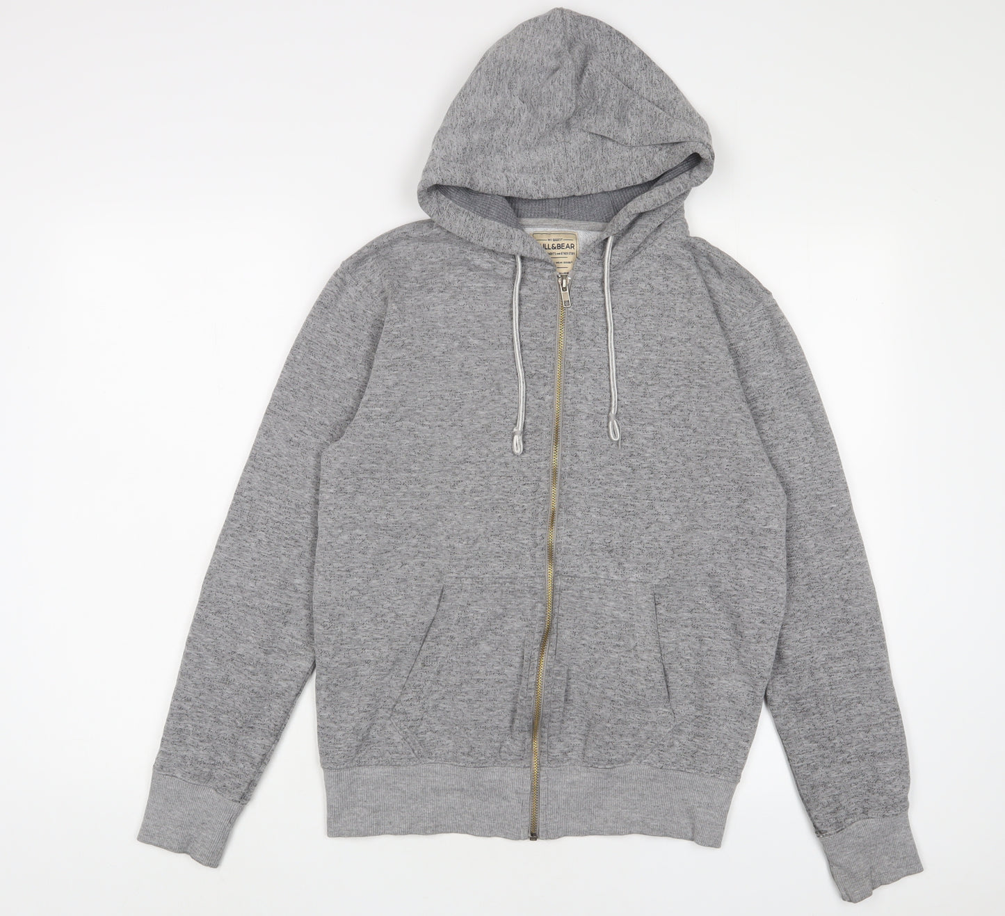 Pull&Bear Mens Grey Cotton Full Zip Hoodie Size S