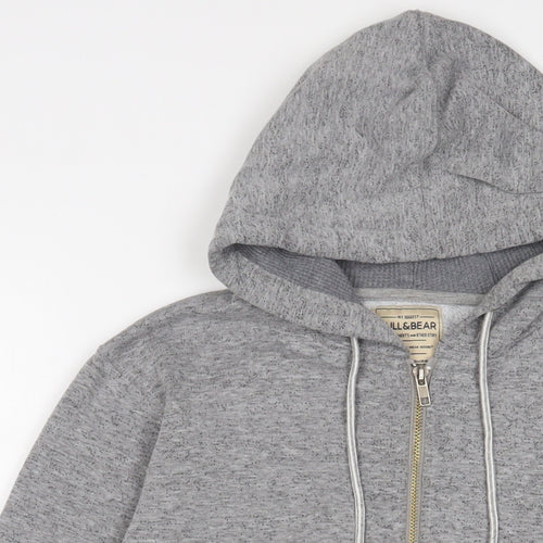 Pull&Bear Mens Grey Cotton Full Zip Hoodie Size S