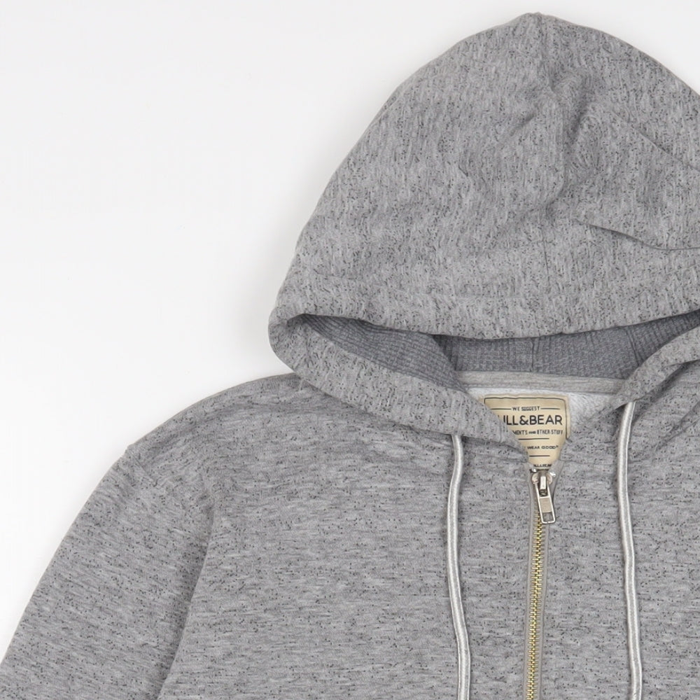 Pull&Bear Mens Grey Cotton Full Zip Hoodie Size S