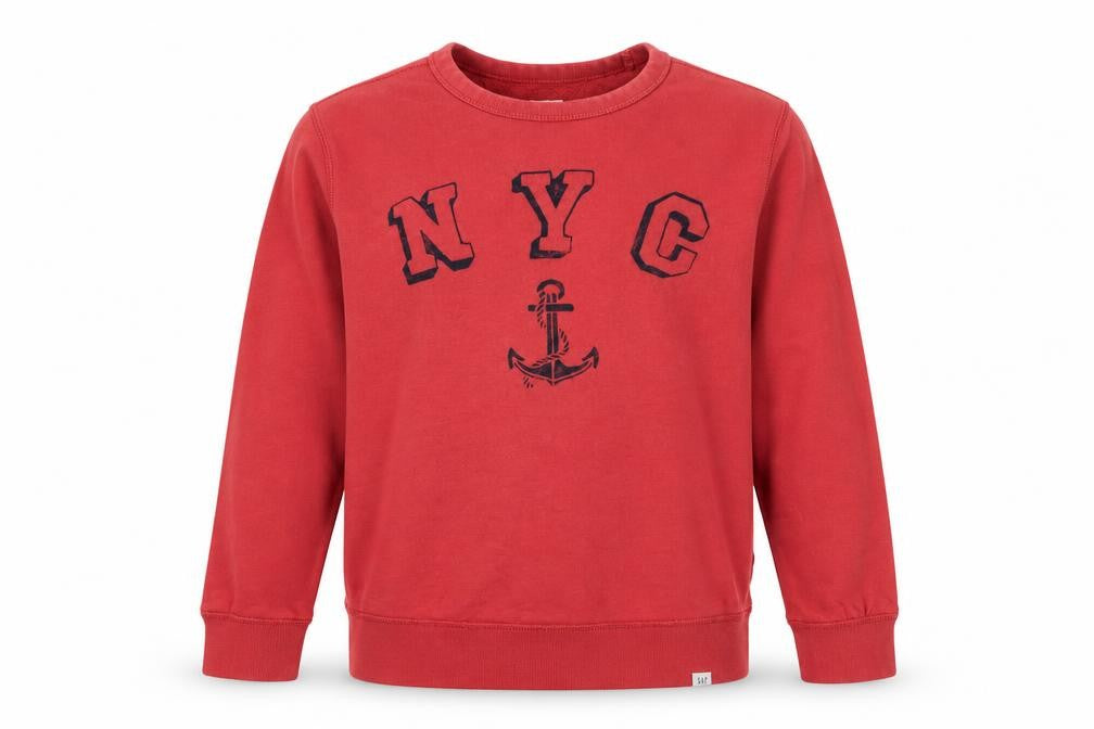 Front view of Gap boys’ red cotton pullover sweatshirt, size 10, years pullover - nyc