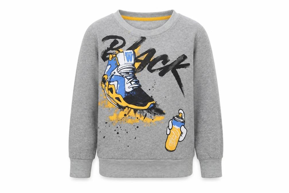 Front view of Keyiqi boys’ grey cotton pullover sweatshirt, size 6, years pullover
