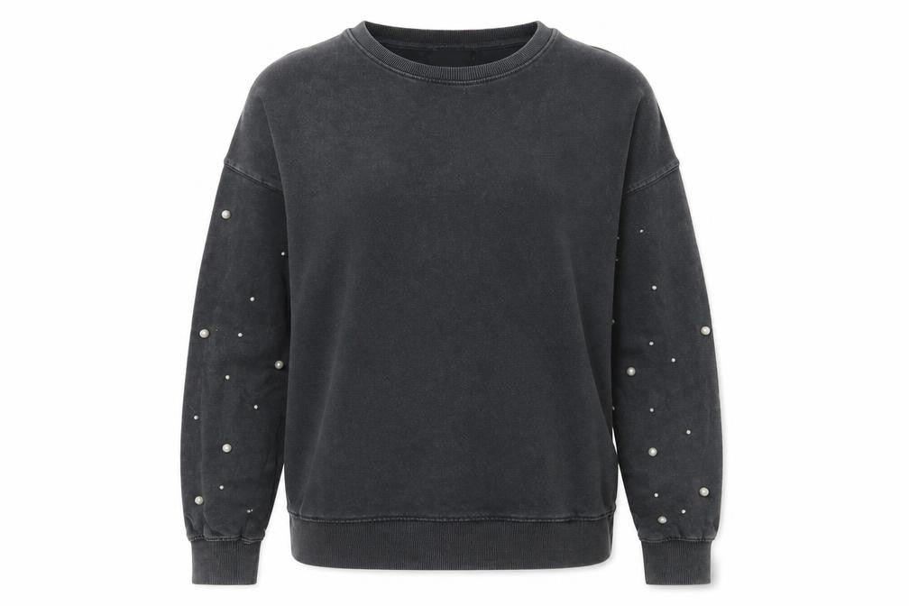 Front view of New Look women’s grey cotton pullover sweatshirt, size M, pullover - beaded