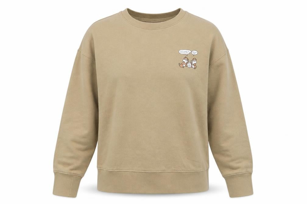Front view of Disney women’s brown cotton pullover sweatshirt, size M, pullover