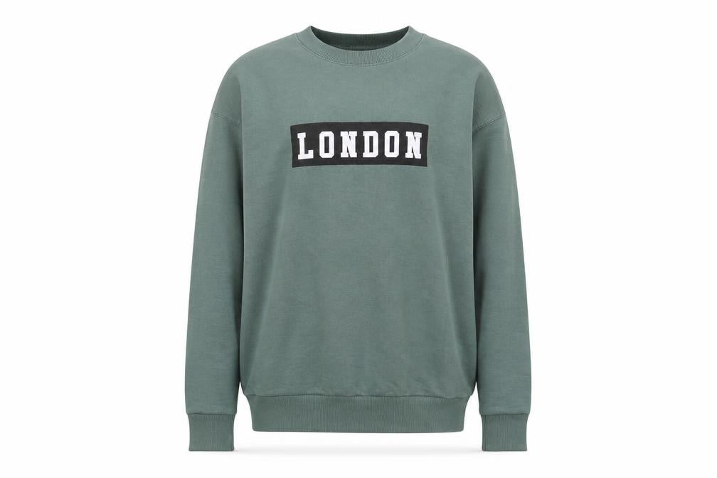 Front view of Pull&Bear women’s green cotton pullover sweatshirt, size S, pullover - london