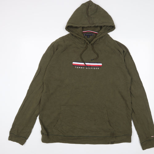 Tommy Hilfiger Mens Green Cotton Pullover Hoodie Size XL - Logo