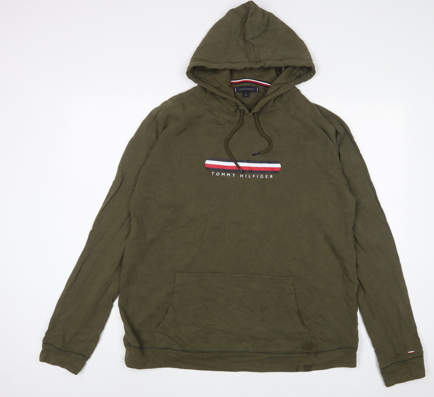 Tommy Hilfiger Mens Green Cotton Pullover Hoodie Size XL - Logo