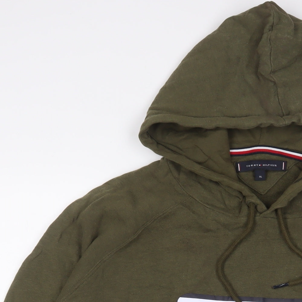 Tommy Hilfiger Mens Green Cotton Pullover Hoodie Size XL - Logo