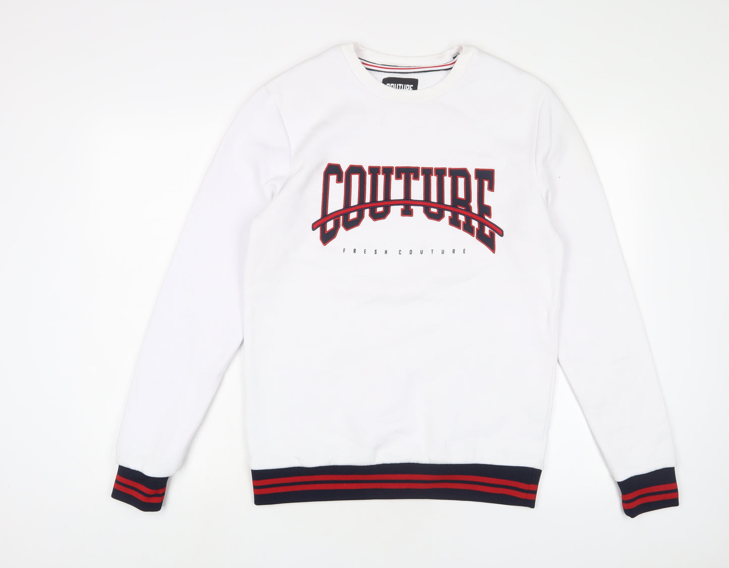 Couture Mens White Cotton Pullover Sweatshirt Size M - Logo, Embroidered