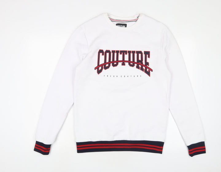 Couture Mens White Cotton Pullover Sweatshirt Size M - Logo, Embroidered