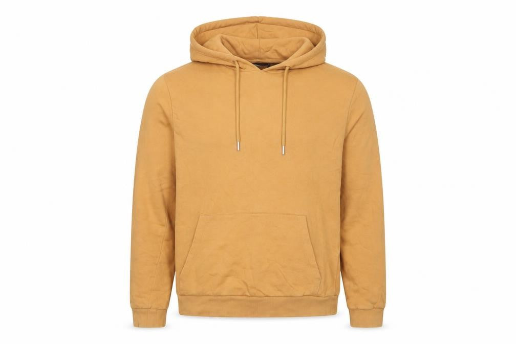 Front view of ASOS men’s brown cotton pullover hoodie, size M